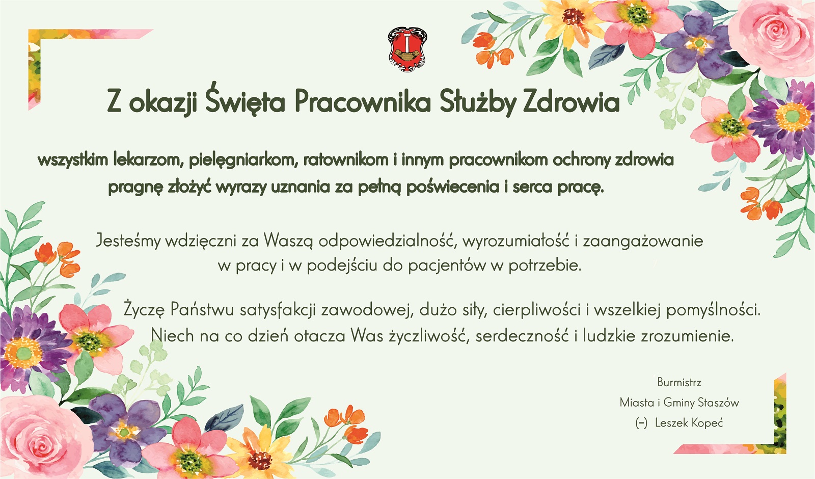 Życzenia z okazji Dnia Pracownika Służby Zdrowia 